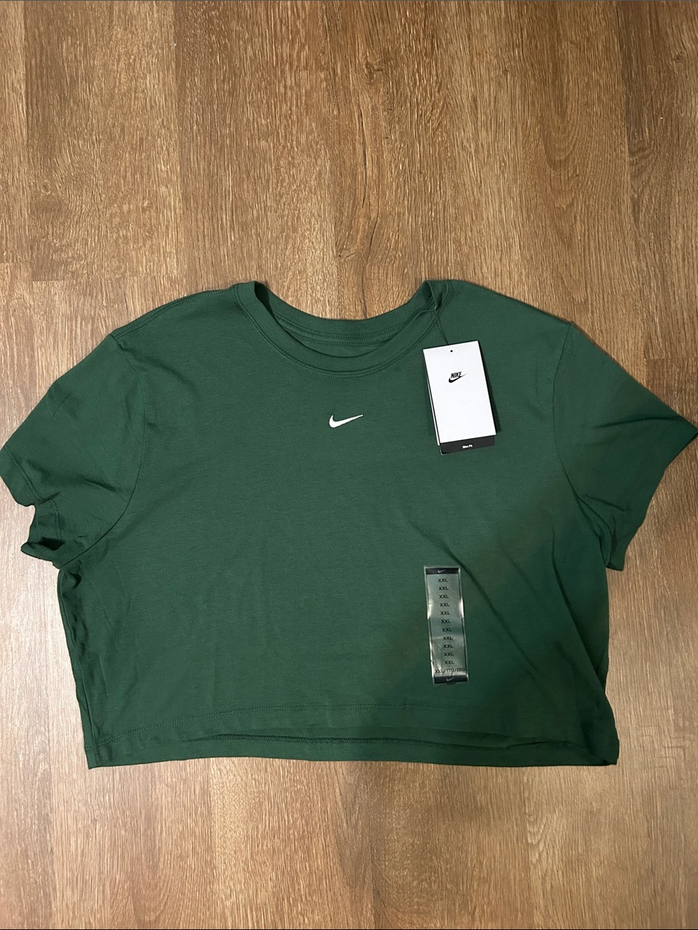Nike Women’s Forest Green Cropped Tee with White Swoosh